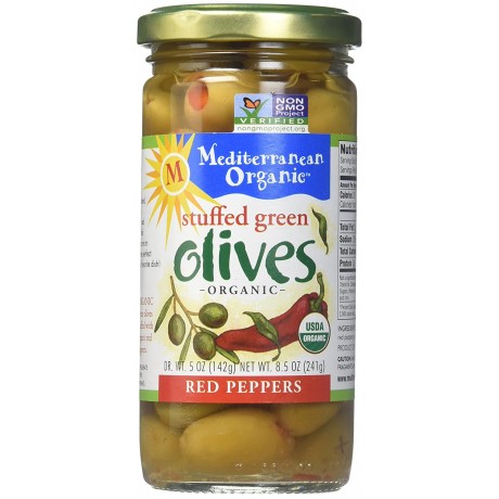 Mediterranean Organics Stuffed Green Olives Red Peppers (12x8.5Oz)