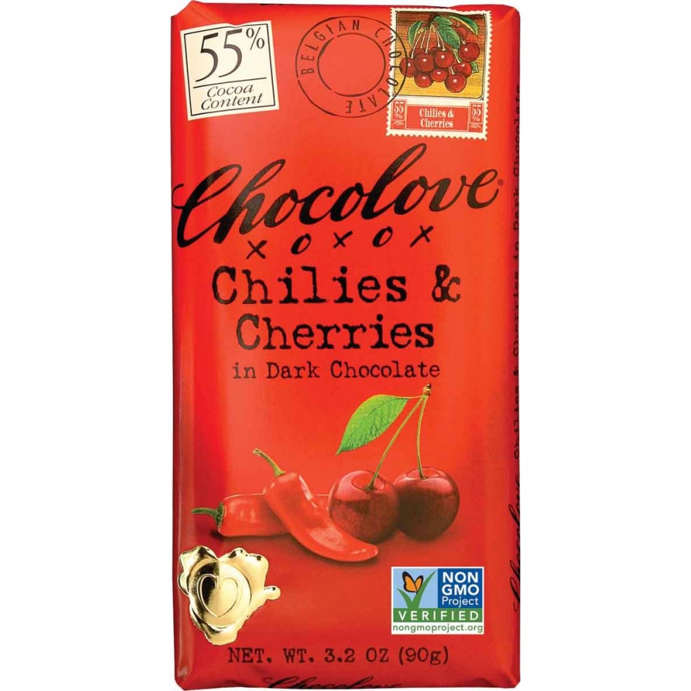 Chocolove Dark Chilies & Cherry Bar (12x3.2 Oz)